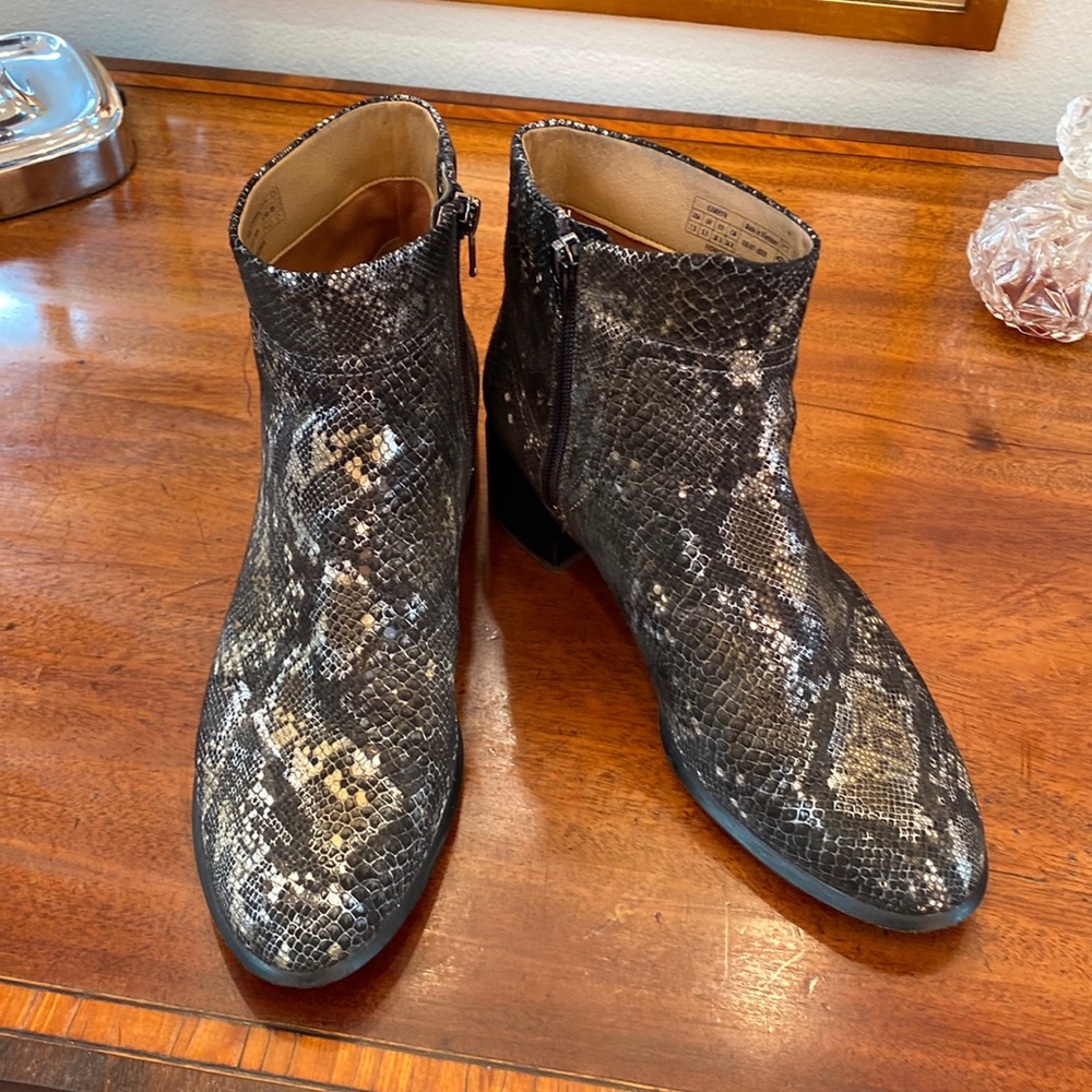 Super Comfy and Stylish Leather Vionic Booties with Snake Print Leather